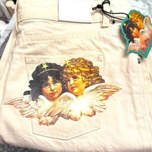 Fiorucci Cream Straight Leg Jeans with Artistic Patch NWT